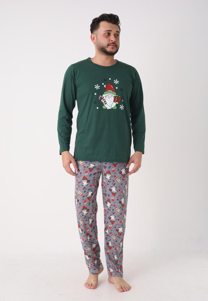 Pijama barbati Craciun,maneca lunga si pantaloni lungi,imprimeu pitic,En-gros